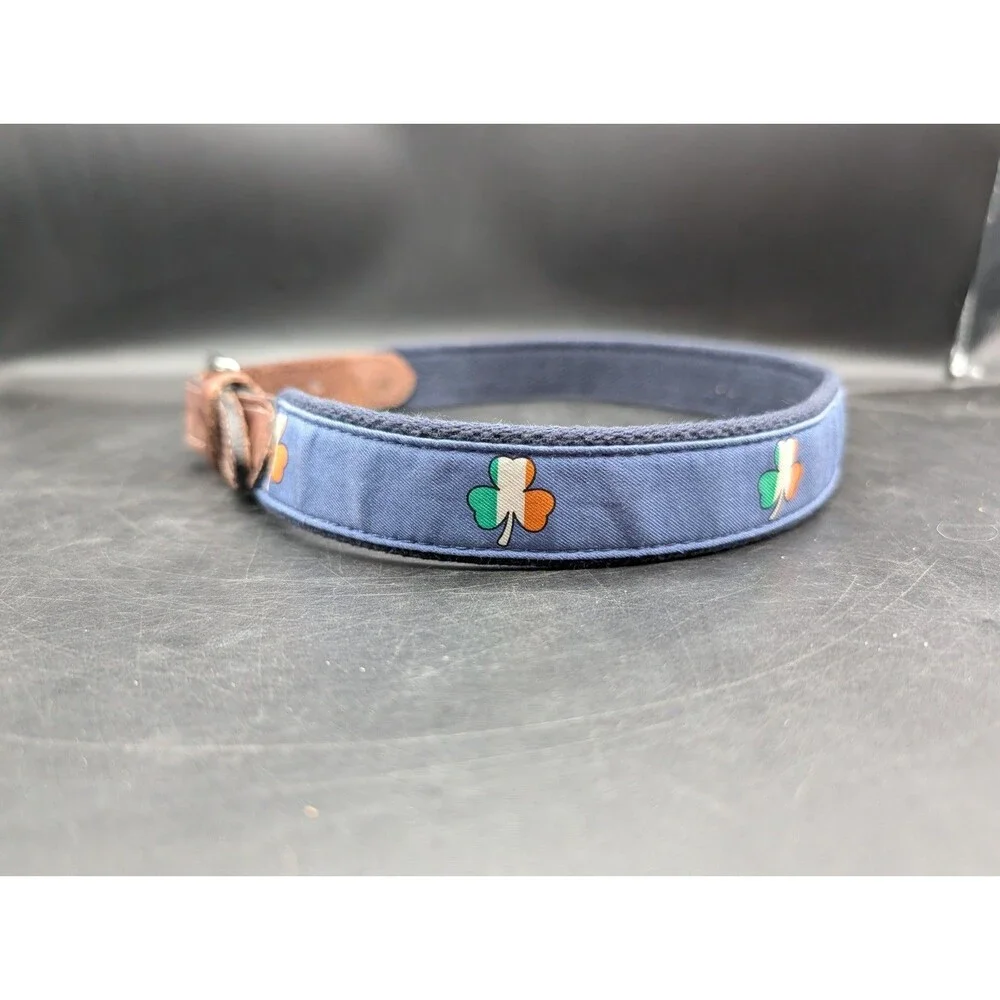 Vineyard Vines Belt Size 26 Irish Flag Shamrock Ireland Solid Brass Leather RARE